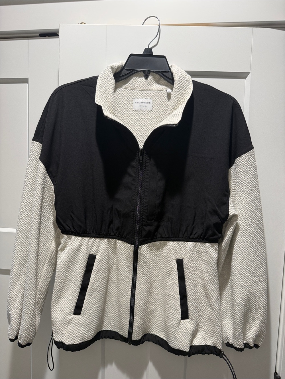 7 Diamonds Black and Cream Contrast Zip Bomber Jacket